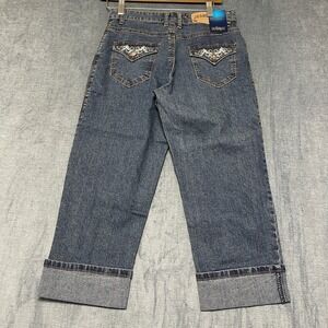 Jeanbay Jeans Womens 6 Petite Blue Denim Cotton Stretch Mid Rise Cuffed Hem